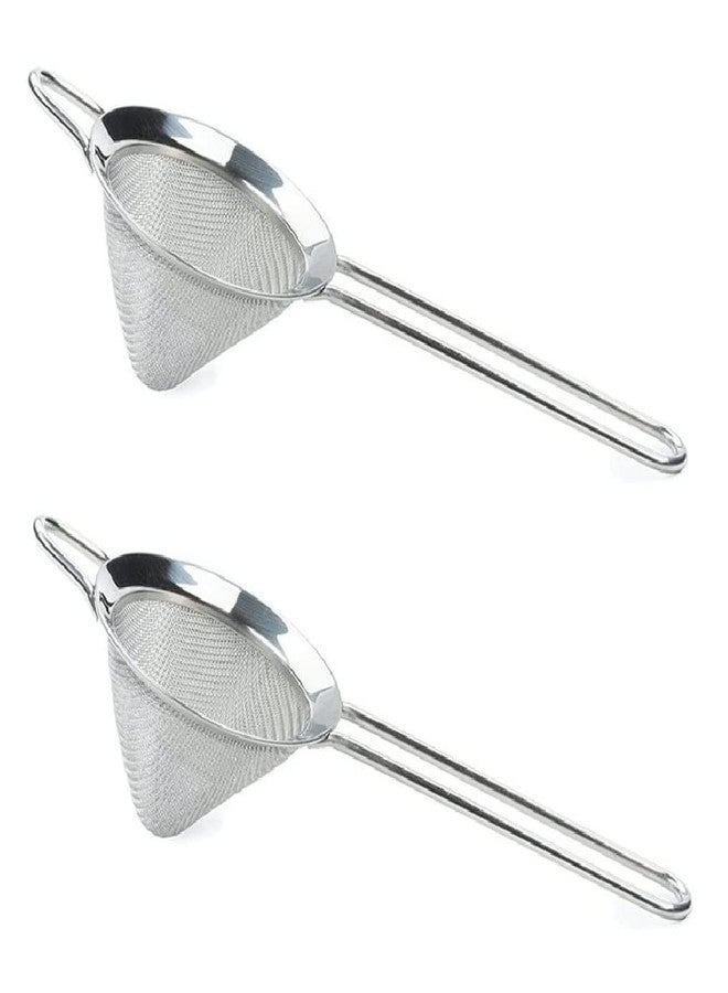 Dynore Stainless Steel Conical Shape Bar Strainer/Food Strainer/Mesh Strainer- Set of 2 (20 x 9 x 1 cm), Silver - Image 1